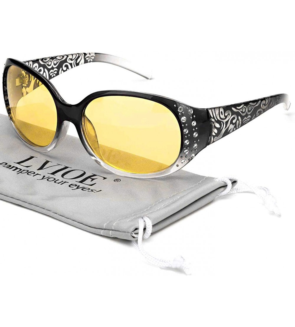 Cat Eye Night-Vision Driving Glasses Wrap Around Anti Glare with Polarized Yellow Lens for Women - CR18ZEC0SX4 $37.83