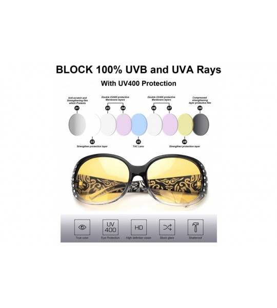 Cat Eye Night-Vision Driving Glasses Wrap Around Anti Glare with Polarized Yellow Lens for Women - CR18ZEC0SX4 $37.83