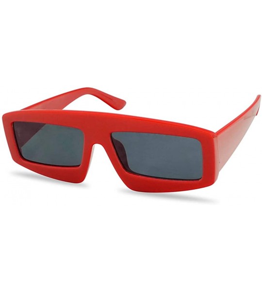 Oversized Futuristic Chunky Rectangular Sleek Sunglasses Retro Unisex Style Assorted Color Glasses - Red Frame - Black - CZ18...