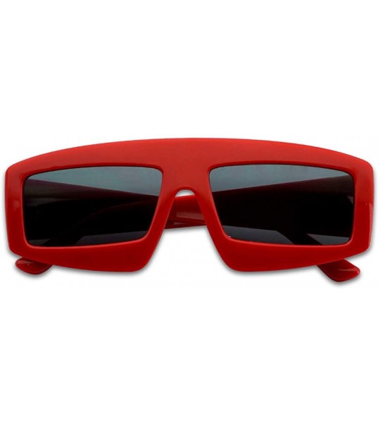 Oversized Futuristic Chunky Rectangular Sleek Sunglasses Retro Unisex Style Assorted Color Glasses - Red Frame - Black - CZ18...