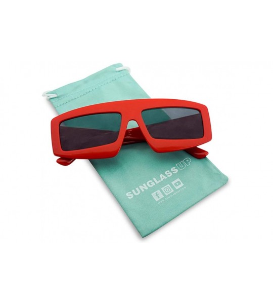 Oversized Futuristic Chunky Rectangular Sleek Sunglasses Retro Unisex Style Assorted Color Glasses - Red Frame - Black - CZ18...