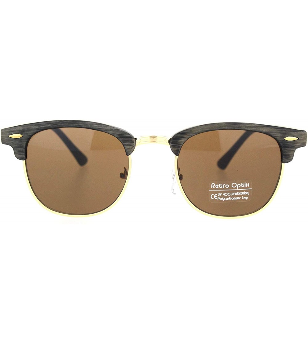 Rectangular Mens Wood Grain Half Horn Rim Hipster Rectangular Retro Sunglasses - Brown Gold Brown - C818OXKNRSC $24.28