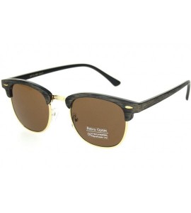 Rectangular Mens Wood Grain Half Horn Rim Hipster Rectangular Retro Sunglasses - Brown Gold Brown - C818OXKNRSC $24.28