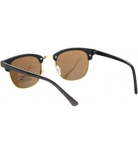 Rectangular Mens Wood Grain Half Horn Rim Hipster Rectangular Retro Sunglasses - Brown Gold Brown - C818OXKNRSC $24.28