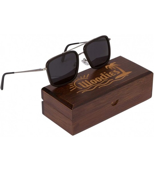 Wayfarer Brushed Gun Metal Wood Sunglasses with Ebony Rings - C619486OQES $74.81