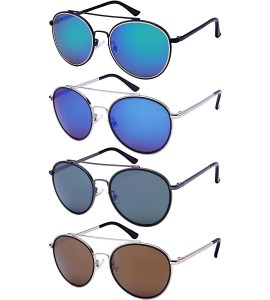 Aviator Round Metal Aviators with Color Mirror Lens 25155-REV - Silver+black - CN12NVHBPSY $18.72