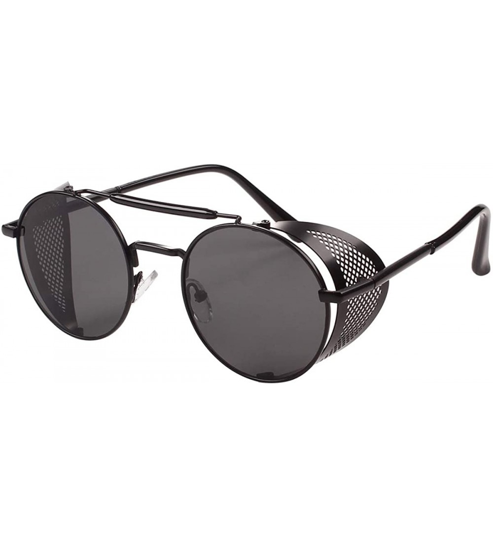 Round Steampunk Style Round Vintage Polarized Sunglasses Retro Eyewear UV400 Protection Matel Frame - Black Grey - CJ198DYOK2...