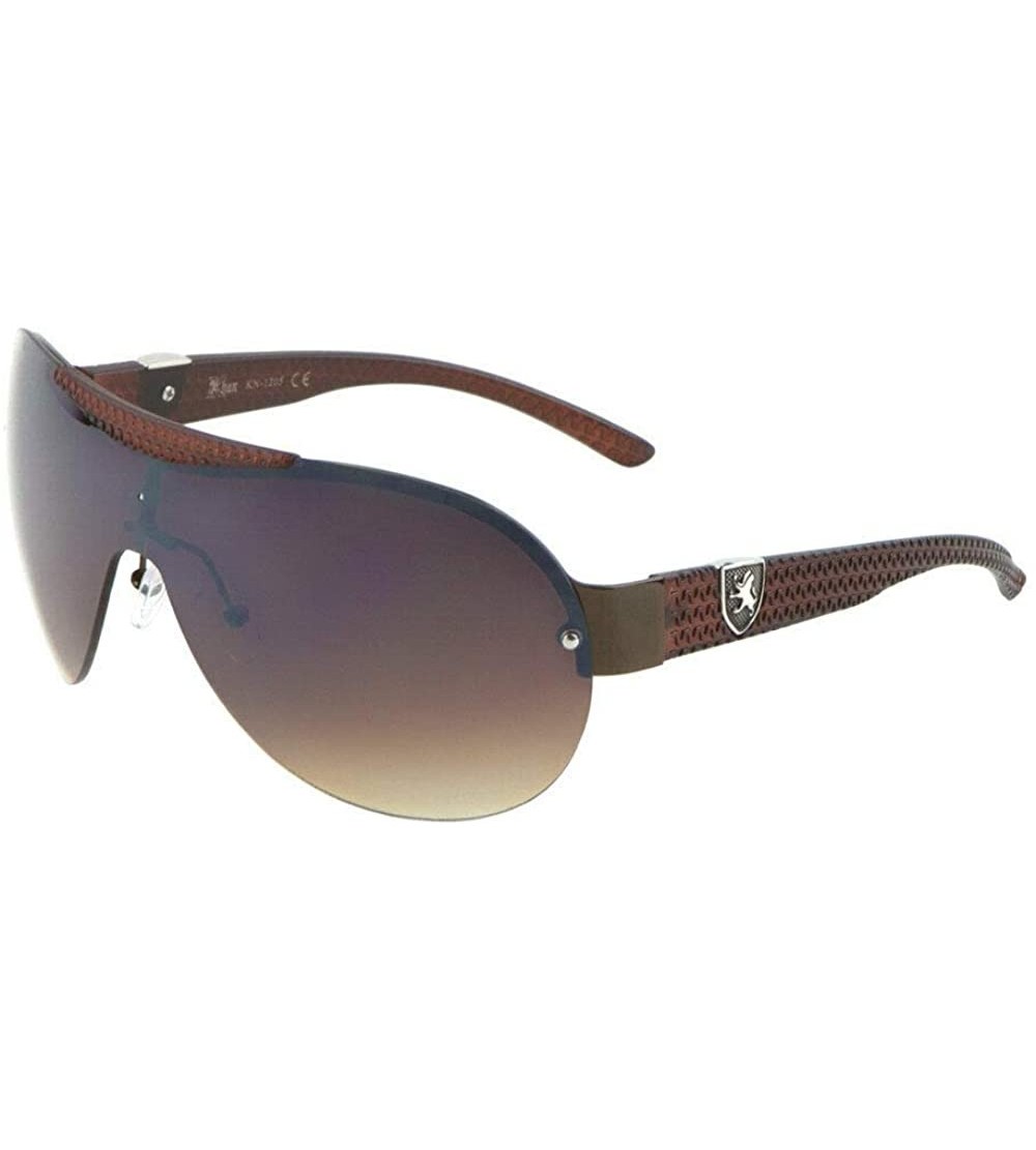 Wrap Khan Semi Rimless Sport Shield Wrap Around Aviator Sunglasses - Brown & Bronze Frame - CZ18WLQY8C0 $24.44