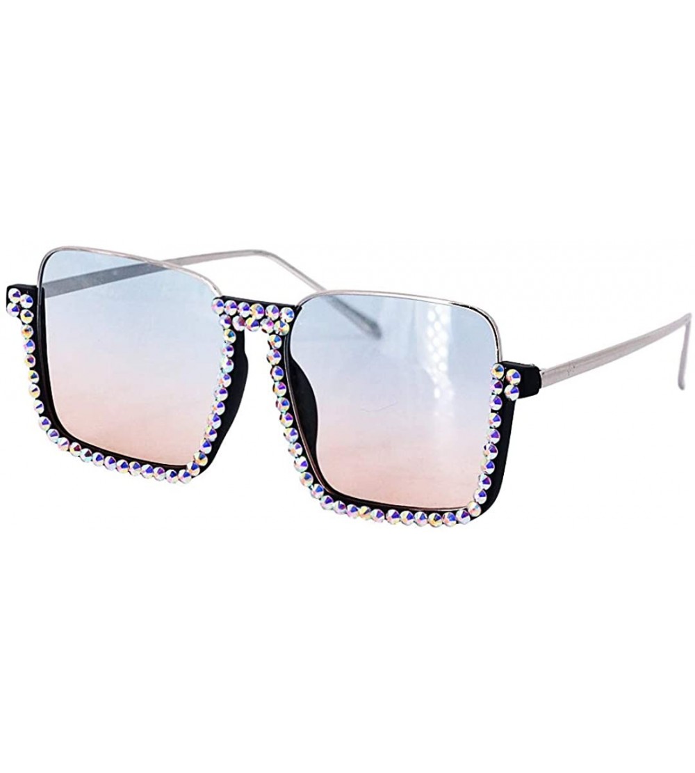 Oversized Fashion Sunglasses for Women - Delicate Square Glasses Matel Frame UV400 Protection - Blue-silver - CL197Q48QW6 $32.23