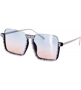 Oversized Fashion Sunglasses for Women - Delicate Square Glasses Matel Frame UV400 Protection - Blue-silver - CL197Q48QW6 $32.23