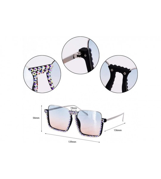 Oversized Fashion Sunglasses for Women - Delicate Square Glasses Matel Frame UV400 Protection - Blue-silver - CL197Q48QW6 $32.23