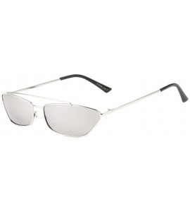 Cat Eye Thin Metal Frame Mid Lens Top Bar Geometric Cat Eye Sunglasses - Grey - CF1986XD3ZY $26.37