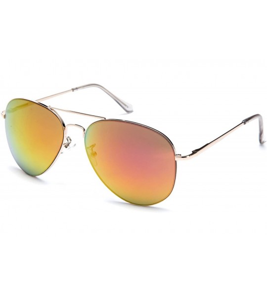 Aviator Classic Aviator Sunglasses Flash Mirror lenses Slim Frame Spring Hinge Clear Tip - Orange - CC12J6U5CUJ $19.54