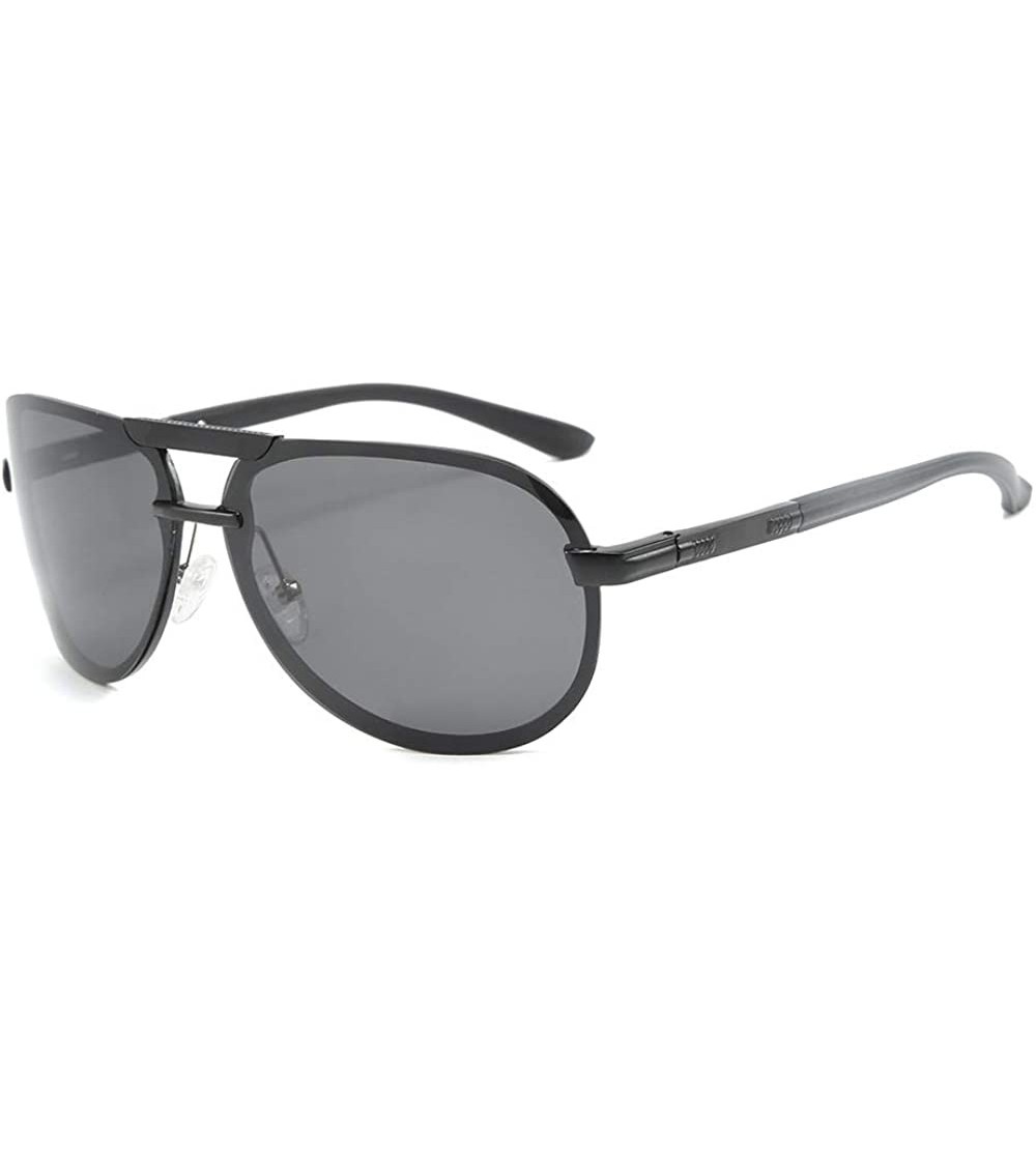 Round Outdoor polarized sunglasses men's riding double beam metal frog mirror sunglasses - Black Grey C1 - CD190600E05 $33.93