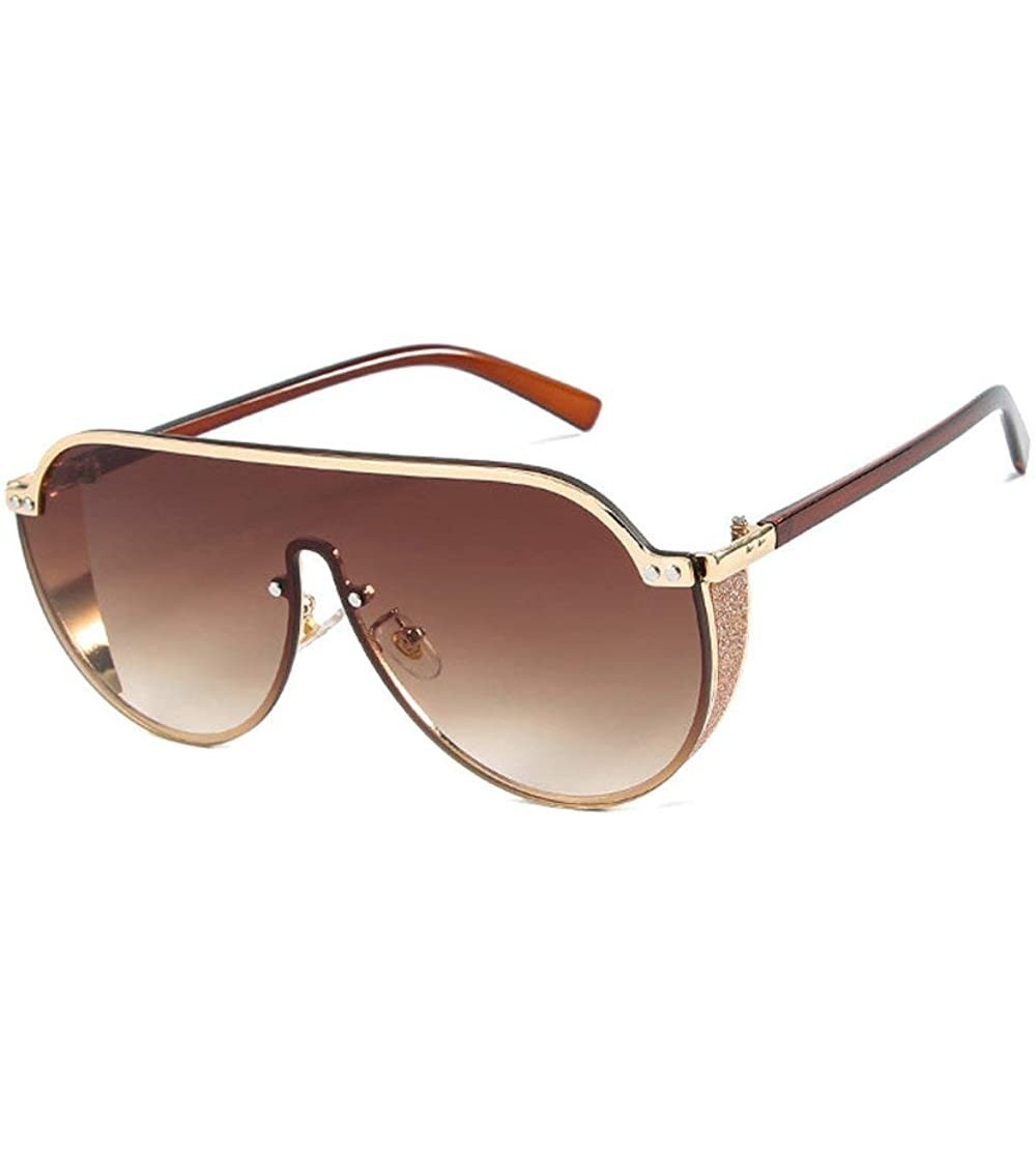 Square 2019 new fashion half frame punk unisex brand retro luxury men's driving sunglasses UV400 - Gold&tea - CI18T2IS7UQ $23.33
