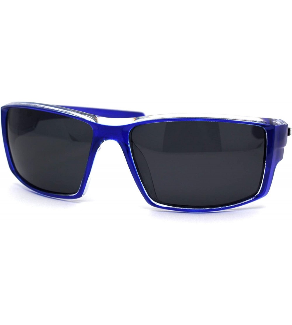 Rectangular Polarized 90s Sport Rectangle Light Weight Plastic Sunglasses - Blue Clear Black - CM195ECYML7 $22.81