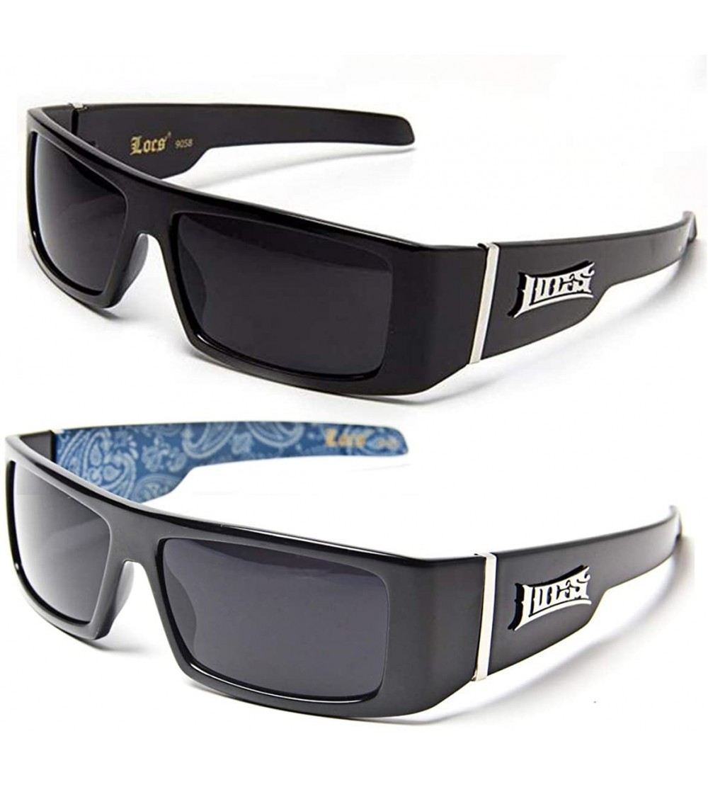 Wrap Gangsta Sunglasses Various Combos 58 Style - 2 Pack Black Plain and Blue Bandana - C1199LWQQU0 $39.01