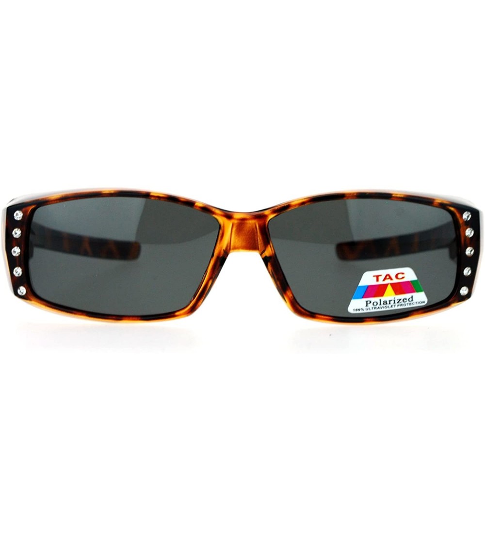 Rectangular Womens Rhinestone Rectangular Polarized Fit Over Glasses Sunglasses - Tortoise Black - CP12F5TPT4J $22.73