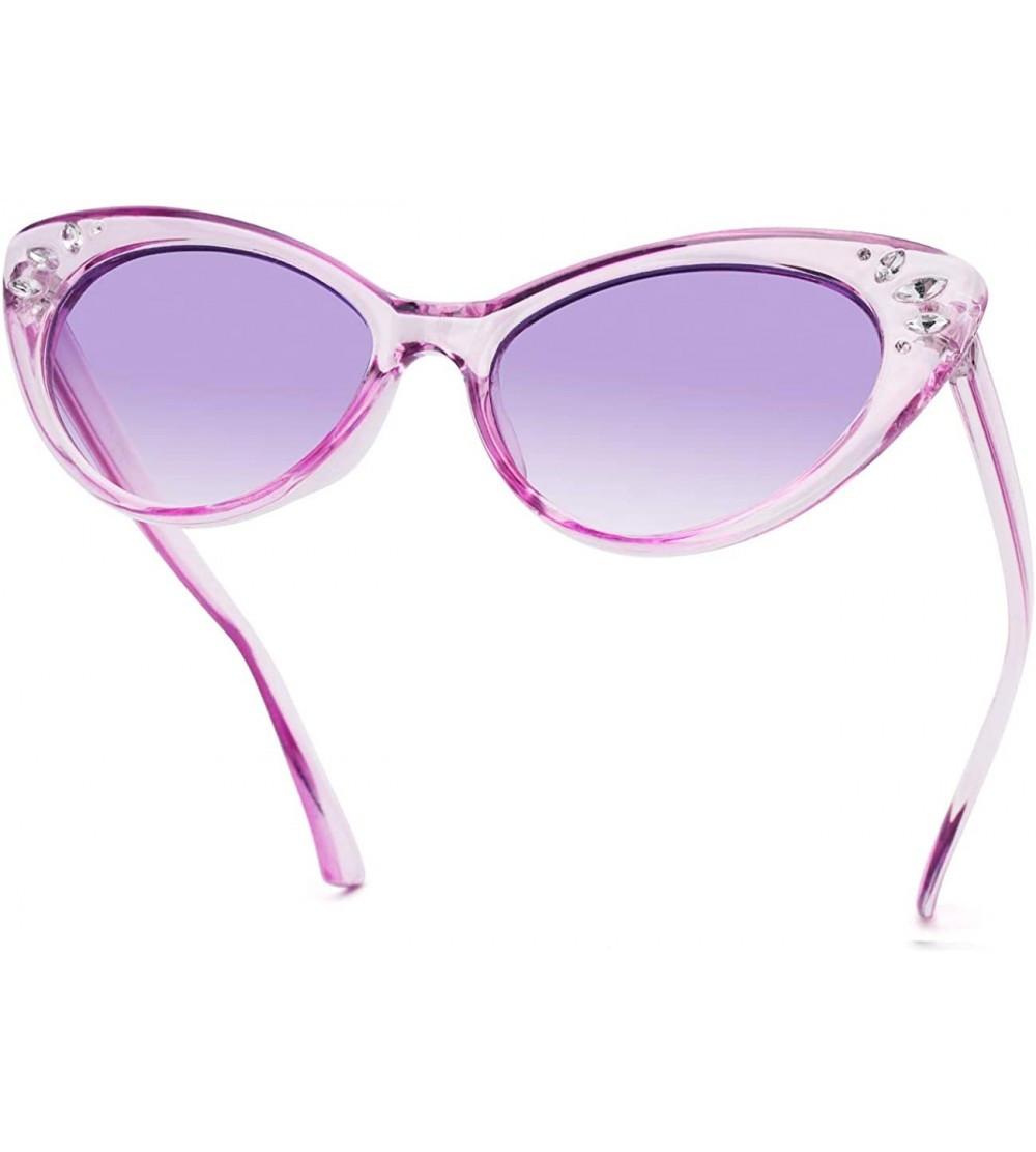 Sport Vintage Cateye Rhinestone Sunglasses for Women Retro Narrow Small Sun Glasses - Purple - CI18S8TWNSZ $17.21
