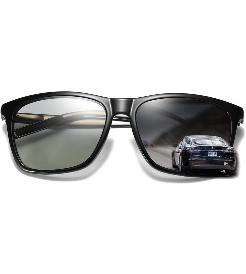 Rectangular Photochromic Polarized Sunglasses Men Women for Day and Night Driving Glasses - A387t-black - CH18YMSMX2L $35.39