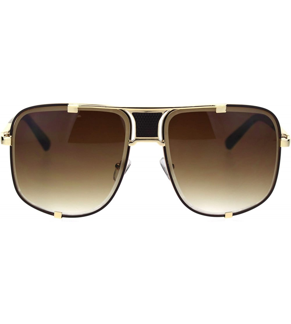 Rectangular Mens Bevel Edge Mobster Luxury Oversize Metal Rim Sunglasses - Gold Brown Brown - CC18SSDGNNT $24.57
