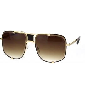 Rectangular Mens Bevel Edge Mobster Luxury Oversize Metal Rim Sunglasses - Gold Brown Brown - CC18SSDGNNT $24.57