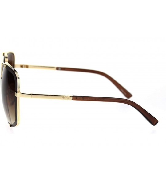 Rectangular Mens Bevel Edge Mobster Luxury Oversize Metal Rim Sunglasses - Gold Brown Brown - CC18SSDGNNT $24.57