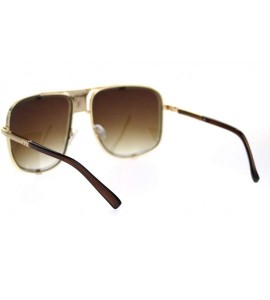 Rectangular Mens Bevel Edge Mobster Luxury Oversize Metal Rim Sunglasses - Gold Brown Brown - CC18SSDGNNT $24.57