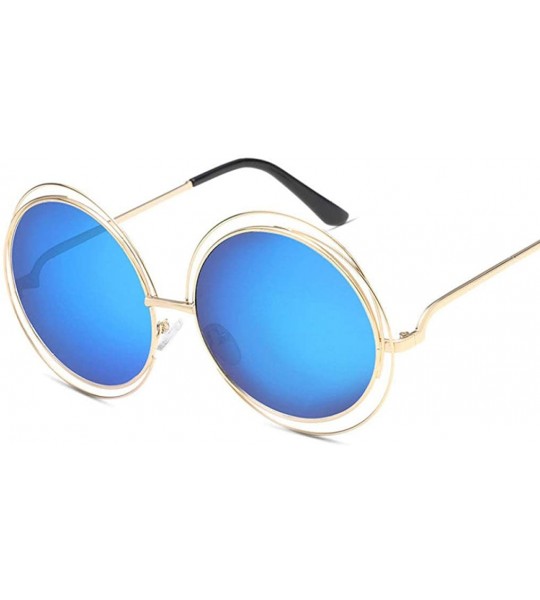 Shield UV400 Round Sunglasses Green Mirror Oversized Vintage Sun Glasses for Women - Blue - CS18U2424E7 $35.31