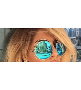 Shield UV400 Round Sunglasses Green Mirror Oversized Vintage Sun Glasses for Women - Blue - CS18U2424E7 $35.31