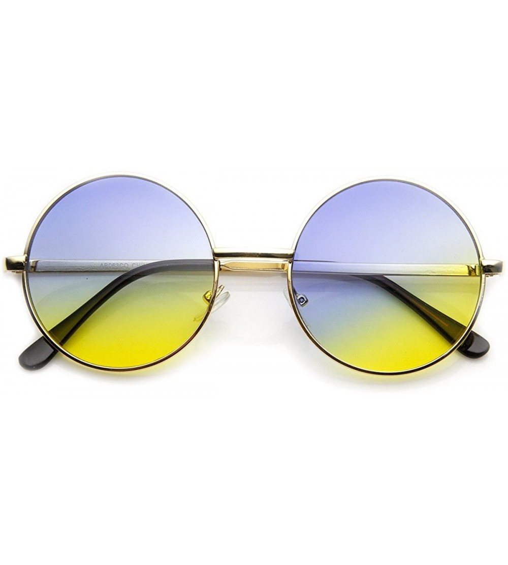 Round Mid Sized Metal Lennon Style Color Tinted Round Sunglasses - Gold Blue-yellow - C211JV5SXNN $19.41