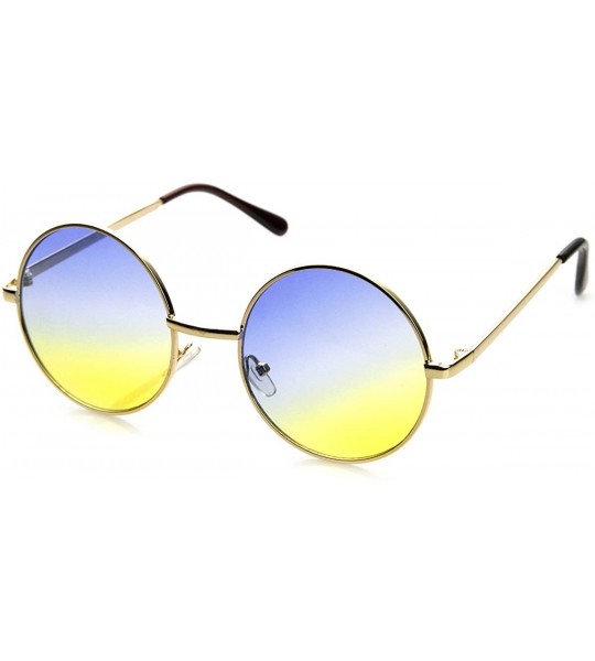 Round Mid Sized Metal Lennon Style Color Tinted Round Sunglasses - Gold Blue-yellow - C211JV5SXNN $19.41