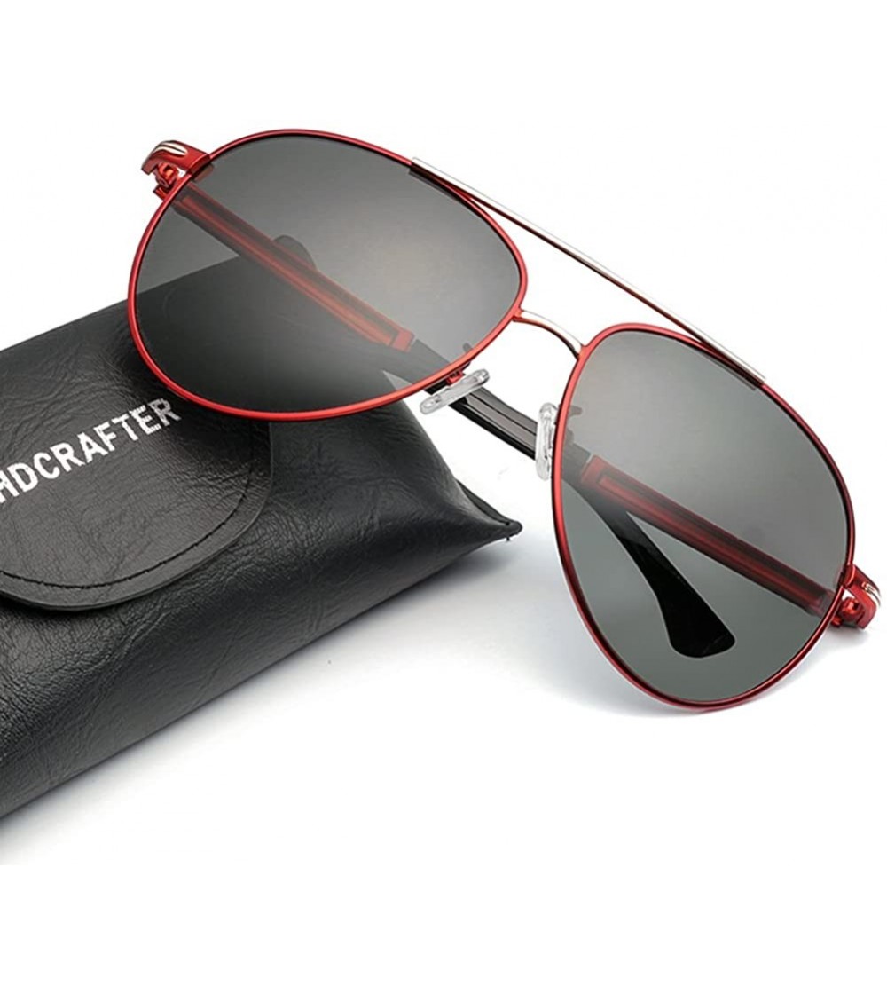 Aviator HDCRAFTERP Vintage Style Classic Adult Fashion Sunglasses Polarized UV400 protection - Red&grey - CB18EYMW08Q $35.50
