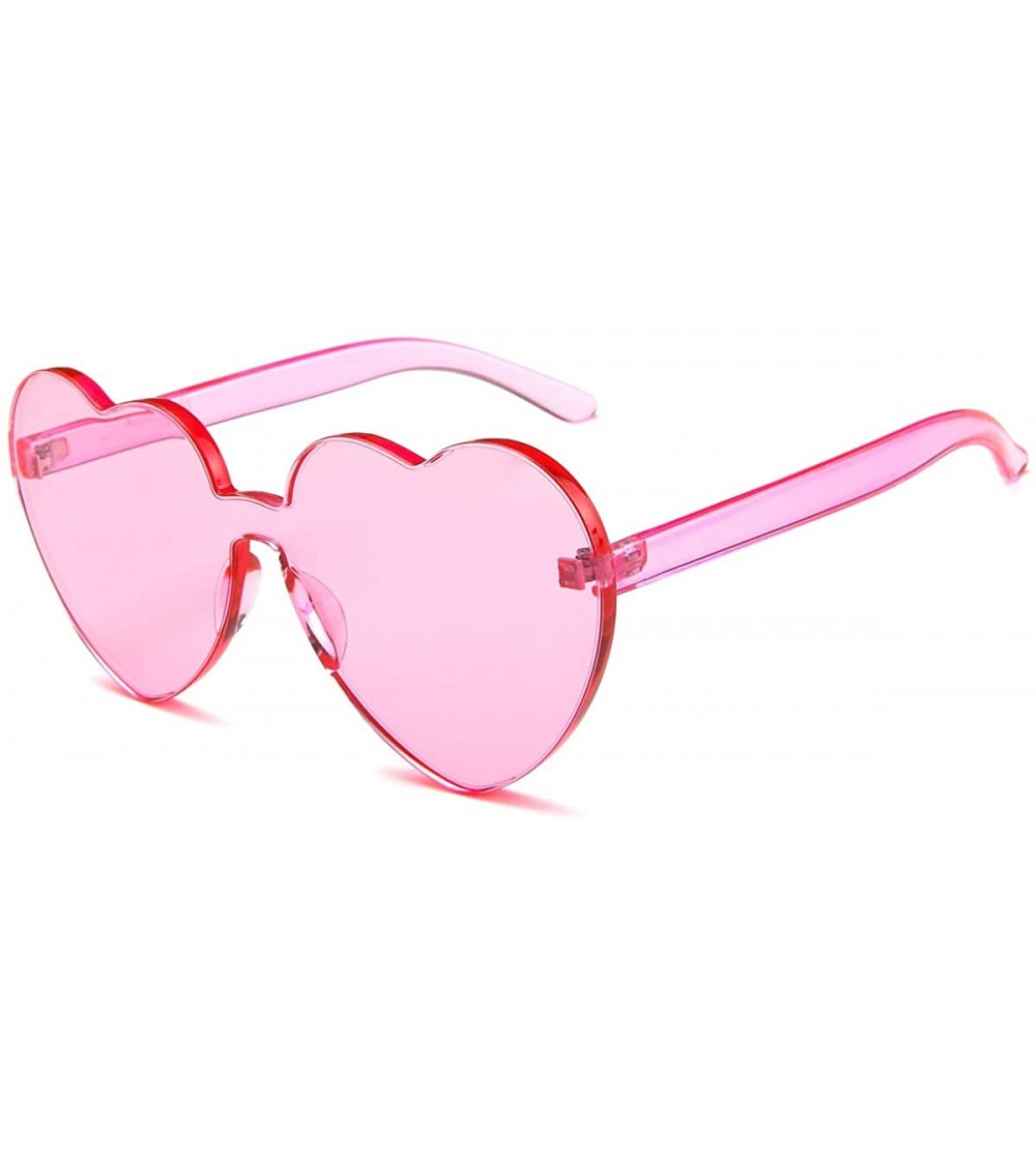 Rimless Heart Shape Sunglasses One Piece Transparent Rimless Candy Color Glasses - B Pink - CI1944AKWU5 $17.32