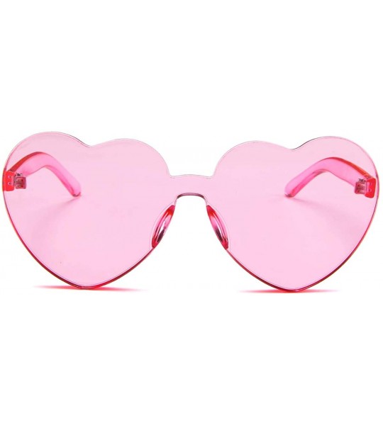 Rimless Heart Shape Sunglasses One Piece Transparent Rimless Candy Color Glasses - B Pink - CI1944AKWU5 $17.32