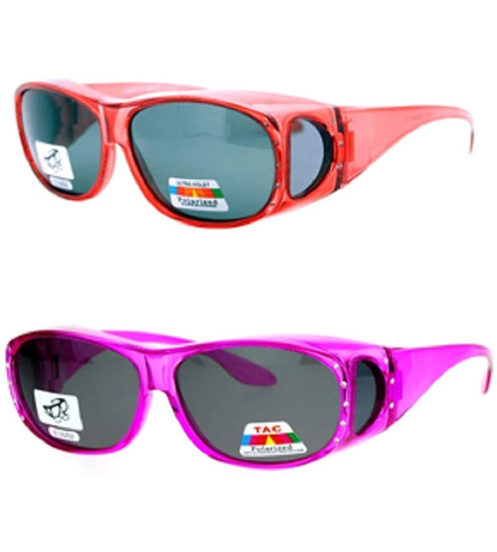 Sport 2 Pair Womens Rhinestone Anti Glare Polarized Fit Over Glasses Sunglasses Oval Rectangular - Large - CL198DDO6AW $41.24