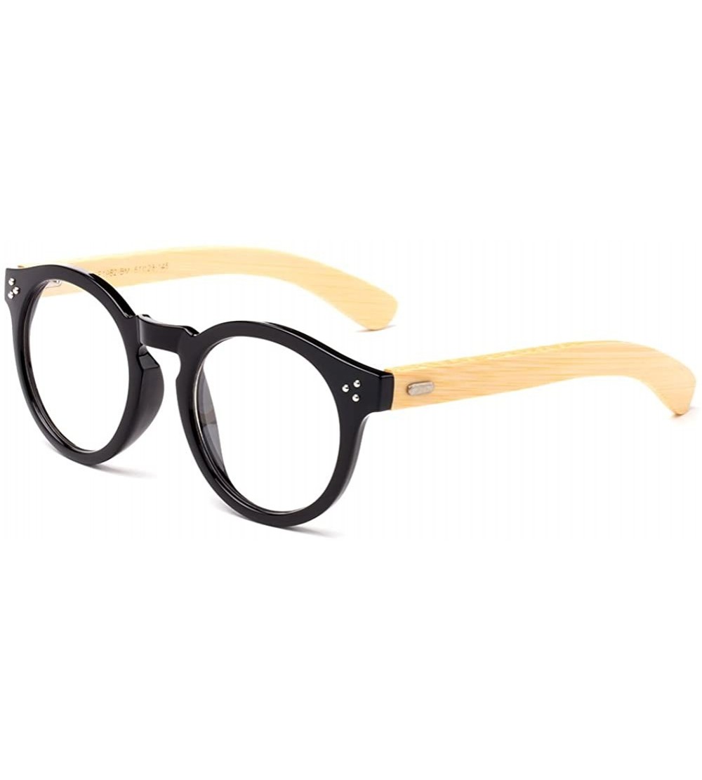 Round "Peak" Bamboo Round Modern Design Fashion Clear Lens Glasses - Black/Light Bamboo - CX12L9HCH55 $18.39