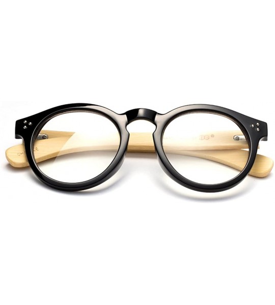 Round "Peak" Bamboo Round Modern Design Fashion Clear Lens Glasses - Black/Light Bamboo - CX12L9HCH55 $18.39