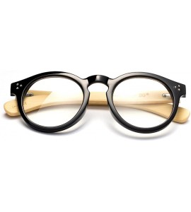 Round "Peak" Bamboo Round Modern Design Fashion Clear Lens Glasses - Black/Light Bamboo - CX12L9HCH55 $18.39