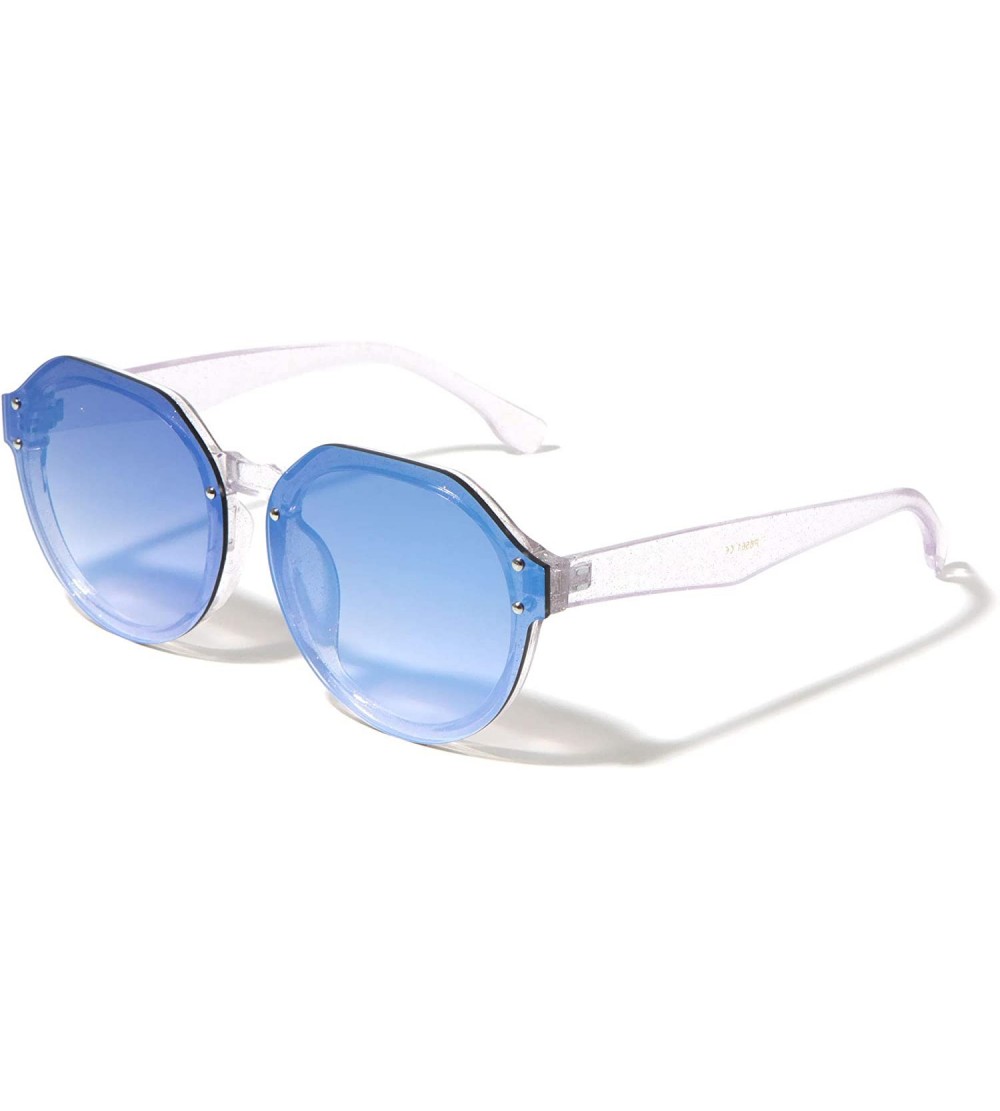 Butterfly Round Butterfly Crystal Glitter Sunglasses - Blue - CV1974HUW7U $25.23