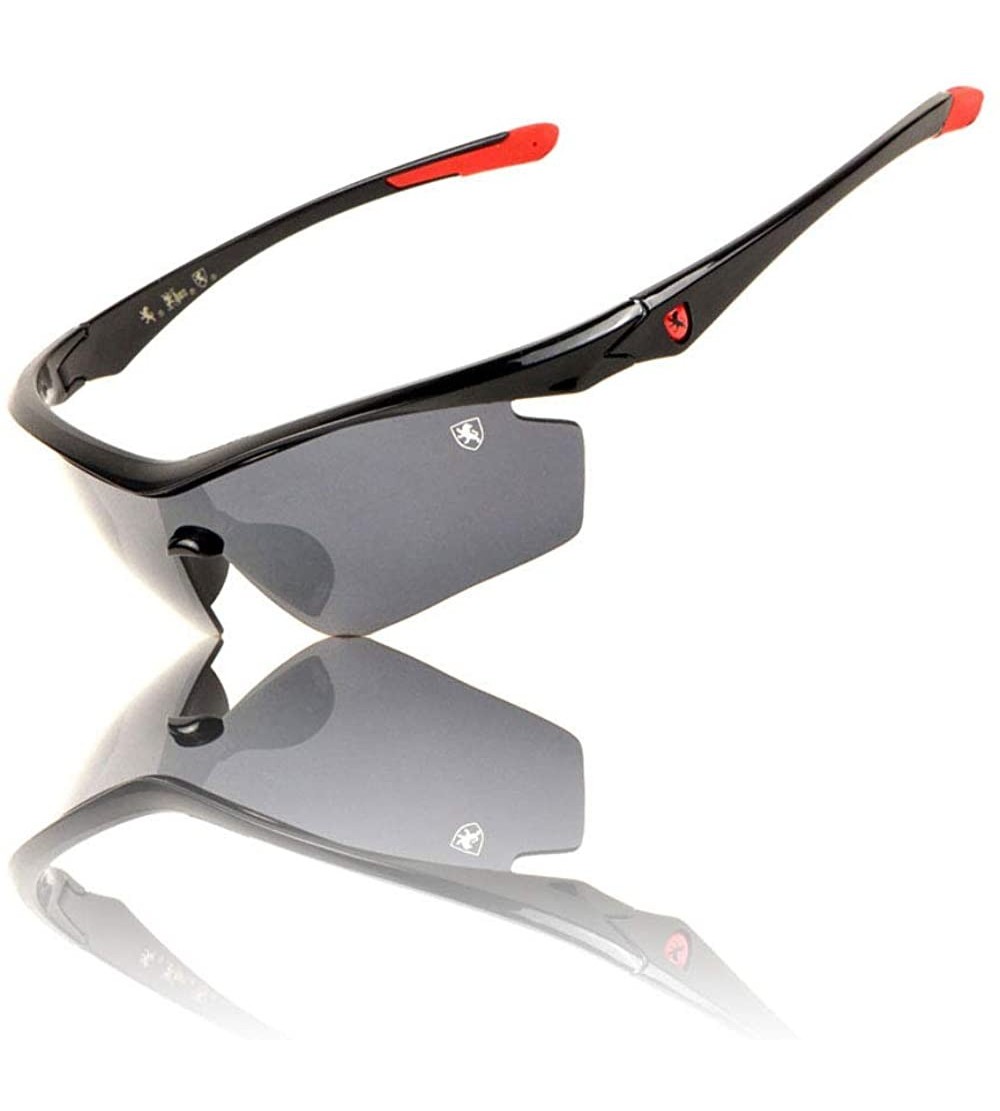 Shield Lightweight Thin Temple Rimless Geometric Curved One Piece Shield Lens Sports Sunglasses - Black Red - CQ199IM4L58 $34.79