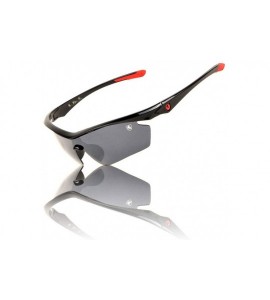 Shield Lightweight Thin Temple Rimless Geometric Curved One Piece Shield Lens Sports Sunglasses - Black Red - CQ199IM4L58 $34.79