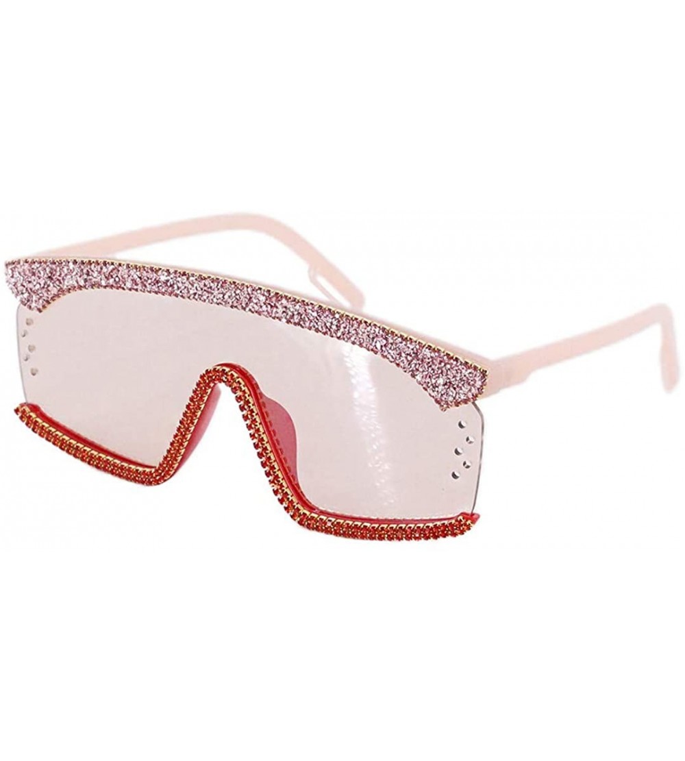 Square Oversize Shield Visor Sunglasses Flat Top Mirrored Mono Lens 170mm - Pink Rhinestone - C31979ZZLOM $34.35