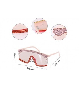 Square Oversize Shield Visor Sunglasses Flat Top Mirrored Mono Lens 170mm - Pink Rhinestone - C31979ZZLOM $34.35