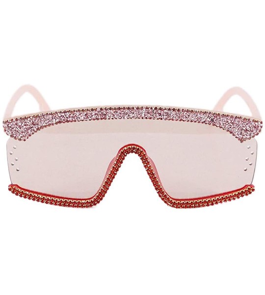 Square Oversize Shield Visor Sunglasses Flat Top Mirrored Mono Lens 170mm - Pink Rhinestone - C31979ZZLOM $34.35