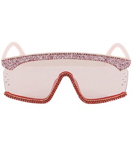 Square Oversize Shield Visor Sunglasses Flat Top Mirrored Mono Lens 170mm - Pink Rhinestone - C31979ZZLOM $34.35