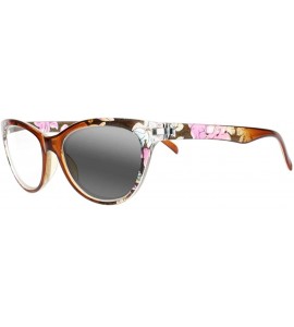 Cat Eye Womens Cat Eye near vision Glasses Retro Flower Myopia Glasses Sun Nearsighted - Brown - CJ18WE88S20 $34.60