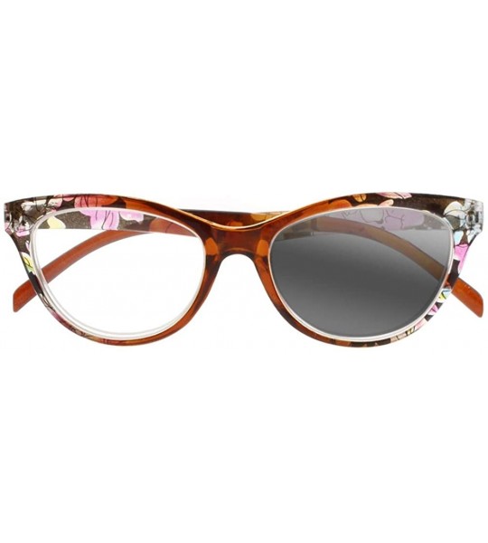 Cat Eye Womens Cat Eye near vision Glasses Retro Flower Myopia Glasses Sun Nearsighted - Brown - CJ18WE88S20 $34.60