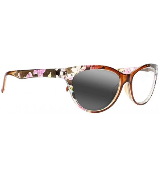 Cat Eye Womens Cat Eye near vision Glasses Retro Flower Myopia Glasses Sun Nearsighted - Brown - CJ18WE88S20 $34.60