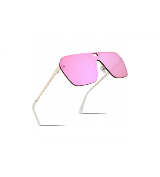 Oversized Rimless Mirrored Sunglasses Oversized One Piece Frameless Eyeglasses Men Women FW1019 - C4-pink - CG18L77XQQ3 $27.35